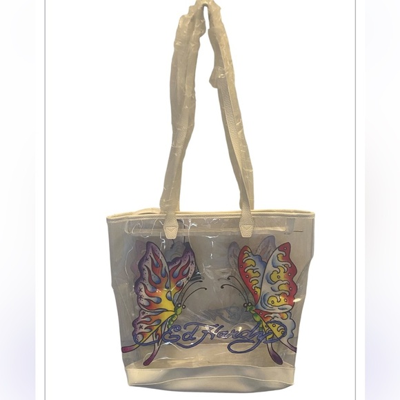 NWT Ed Hardy Large Tote Clear PVC Bag with Butterfly and zipper - Picture 3 of 7